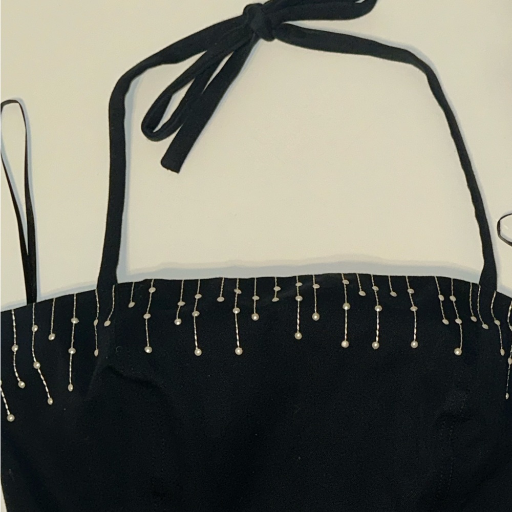 ST. JOHN Pearl drip full zip bandeau Coquette tie-back neck - Picture 5 of 14